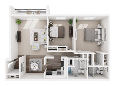 Floor plan for 2 beds, 2 baths, 1226 sqft